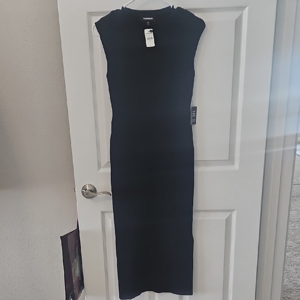 Express Black Cap Sleeve Maxi Dress With A Side Slit